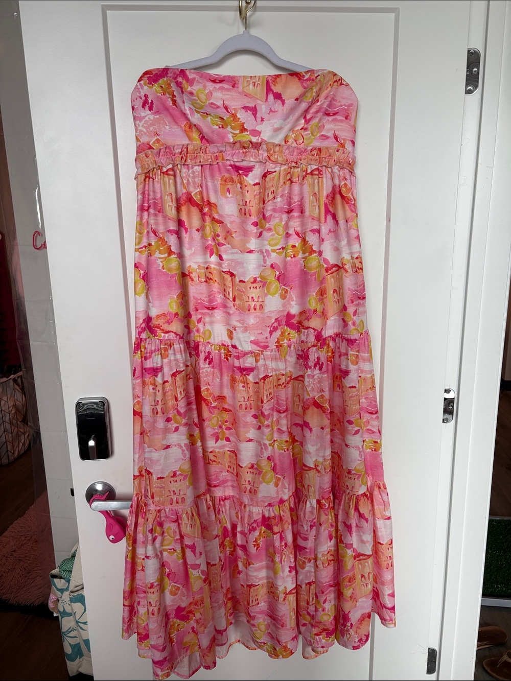 Strapless Pink Floral Tiered Maxi Dress from Petal and Pup